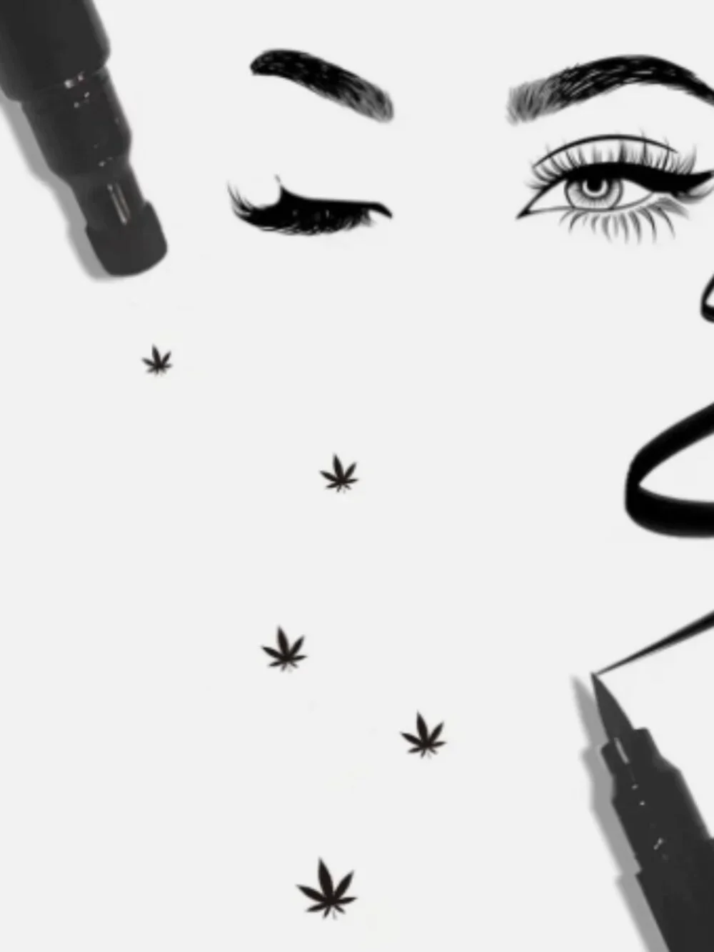 2 in 1 Eyeliner Stamp Pen Hemp Leaf Waterproof Smudge Proof Black Makeup